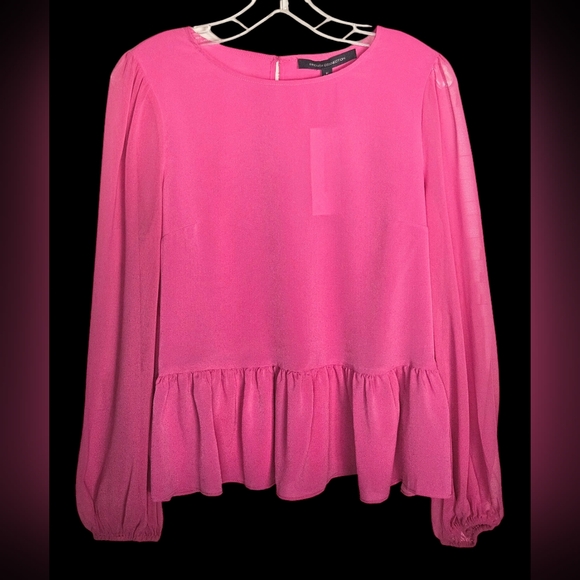 French Connection Hot Pink Crepe Light Georgette Peplum Blouse M - Picture 6 of 10